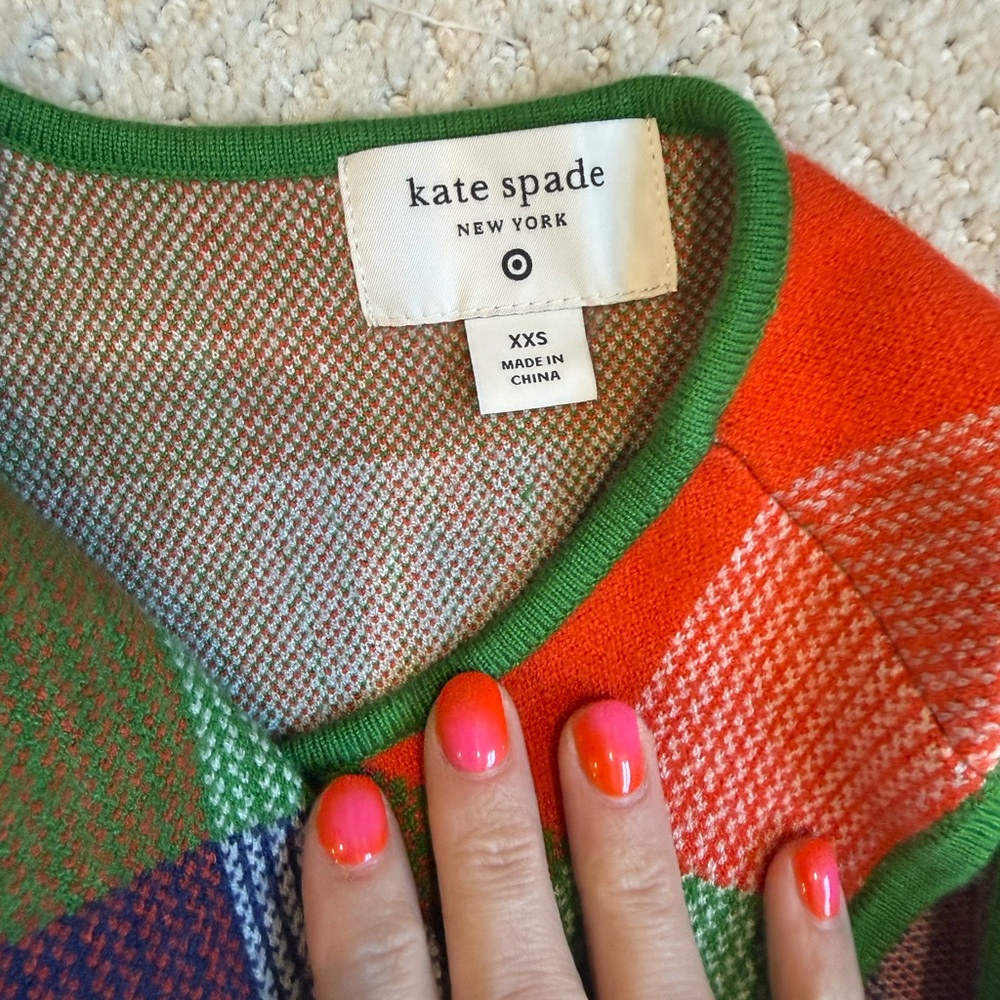 kate spade Multicolor Plaid Knit Mini Dress - Green, Pink, Orange, Blue, White - Picture 2 of 3